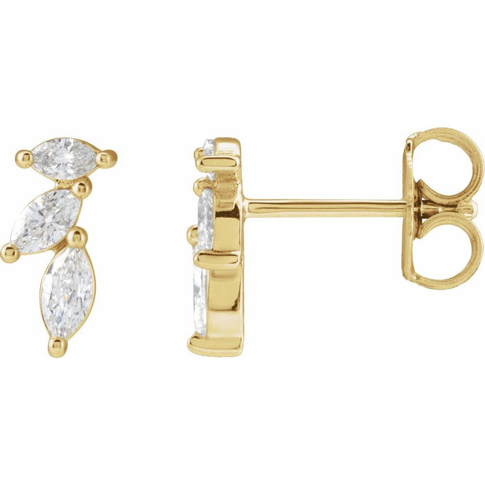 14K Gold Diamond Leaf Earrings