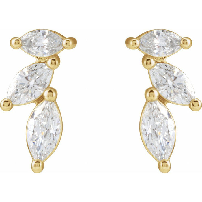 14K Gold Diamond Leaf Earrings