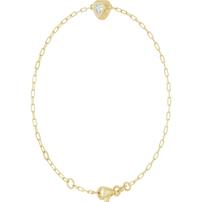 14K Gold Diamond Heart Paperclip-Style Bracelet
