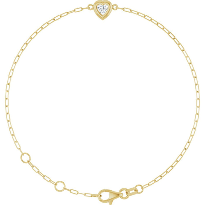 14K Gold Diamond Heart Paperclip-Style Bracelet