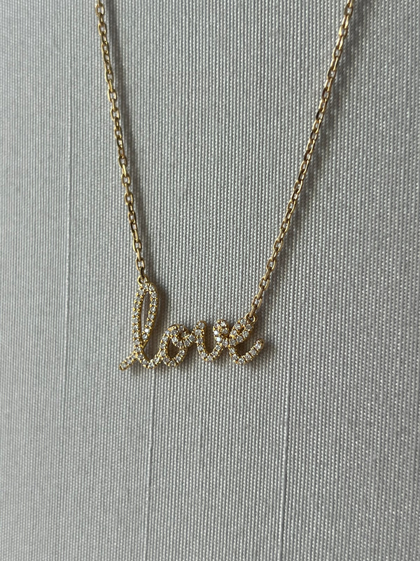 14K YELLOW GOLD AND DIAMOND LOVE NECKLACE