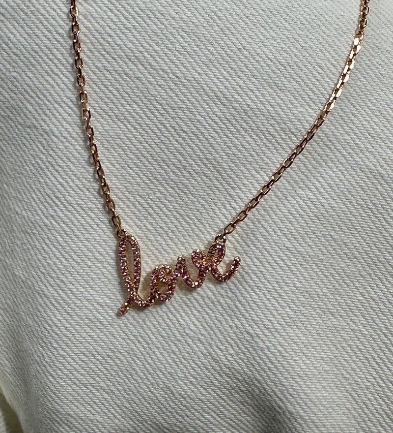 14K ROSE GOLD AND PINK SAPPHIRE LOVE NECKLACE