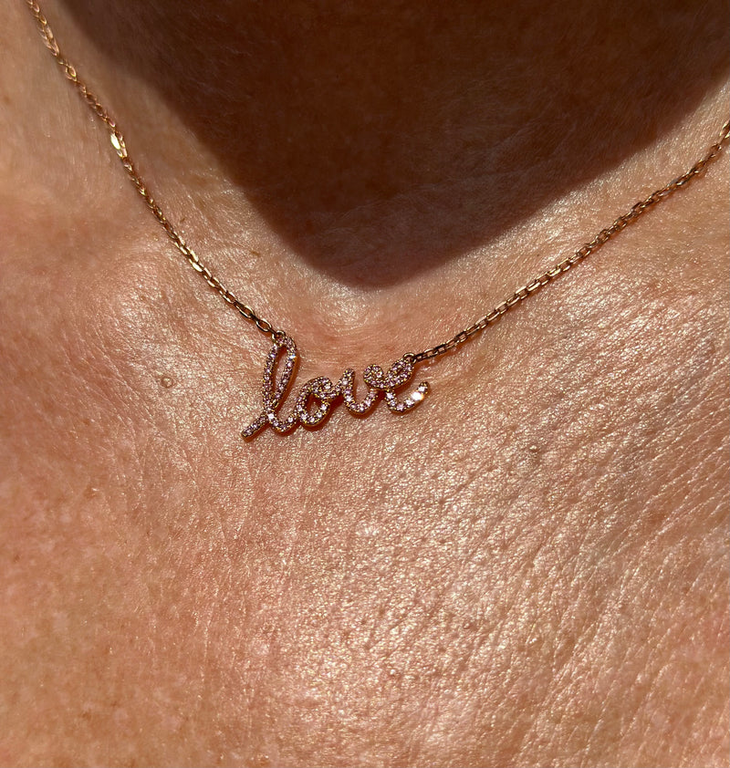 14K ROSE GOLD AND PINK SAPPHIRE LOVE NECKLACE